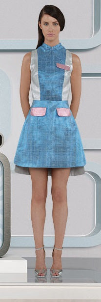 Block Shirt Dress shirtdress sleeveless blue silver pink shiny front model image photo picture
