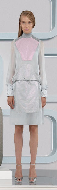 Mixed Drawstring Dress long chiffon metallic beige white ping grey gray model image photo picture