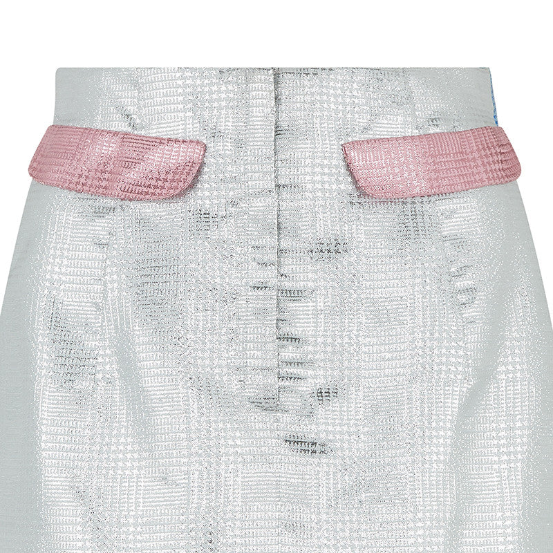 Mini Skirt silver pink plaid metallic close-up image photo picture