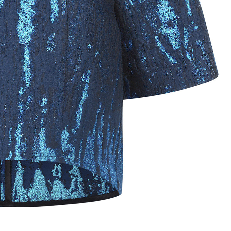 Blue Streak Crop Top blouse blue texture mid sleeve close-up image photo picture