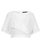 White Officer Crop top blouse solid texture stripe sleeves front image photo picture