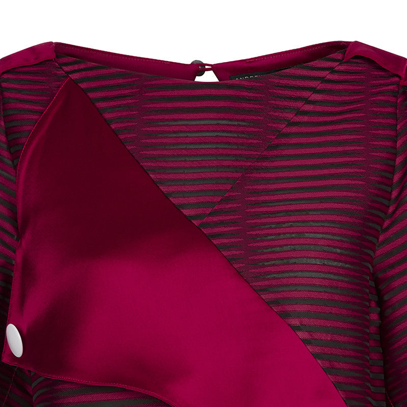 Red Officer Crop top blouse sleeves red solid stripe satin front close-up image photo picture