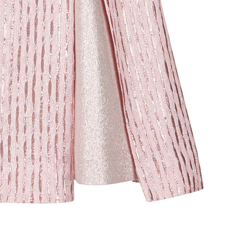 Pink Split Godet Skirt silver stripe texture front close-up image photo picture