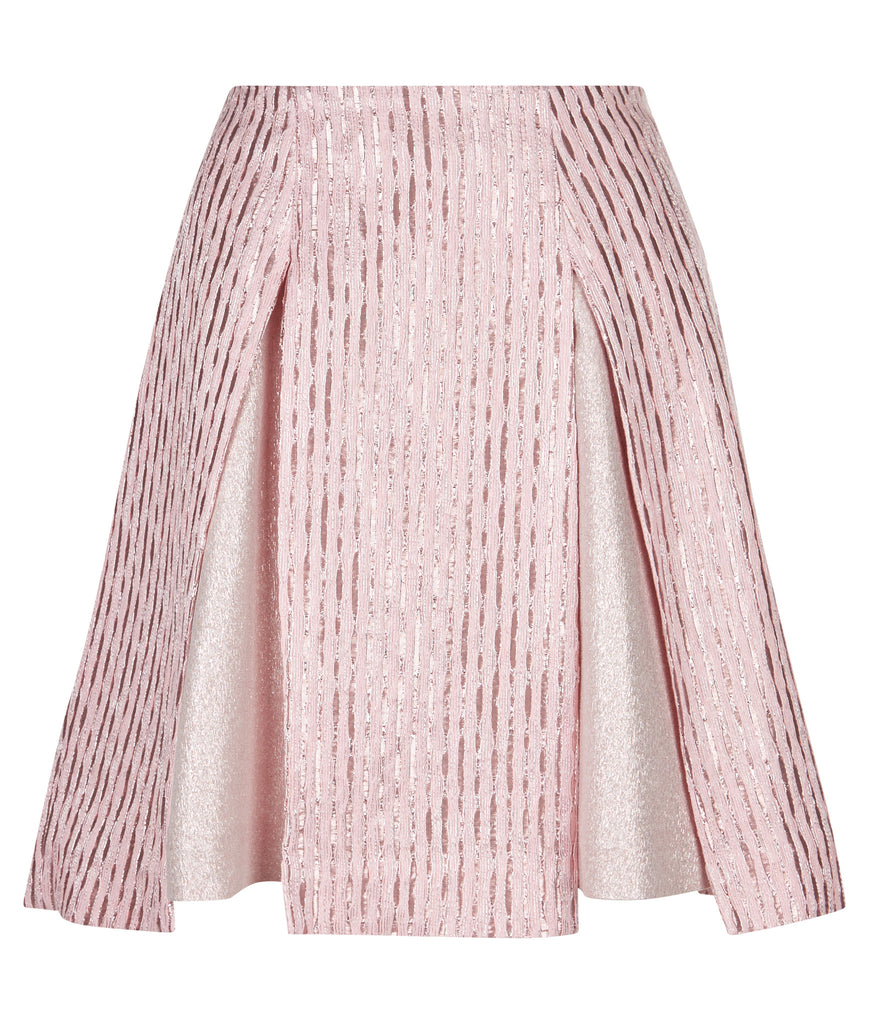 Pink Split Godet Skirt silver stripe texture front  image photo picture