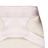 Contrast Tight Skirt stretch satin below knee beige pink front close-up image photo picture