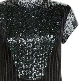 Black Shiny Dive Dress sleeve cap sequin eveningwear front close-up image photo picture