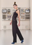 Black Jumpsuit pantsuit one piece solid colour contrast sequin panel model photo picture