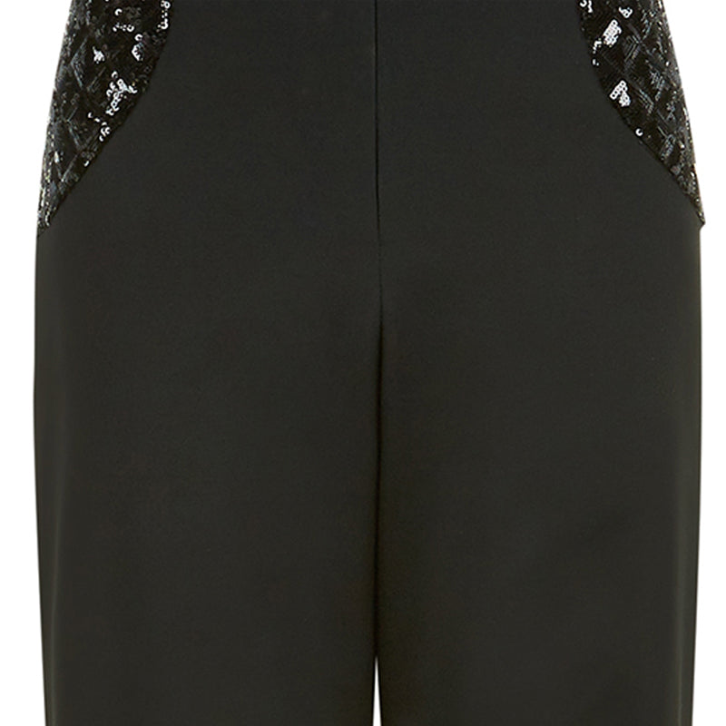 Black Jumpsuit pantsuit one piece solid colour contrast sequin panel close-up image photo picture