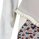 Drop Shoulder Dress peplum grey gray stretch contrast hexagon red beige blue pleated trim close-up image photo picture