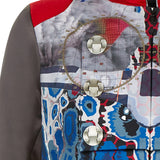 Print Flap Jacket outwear military taupe blue red beige white piping silver buttons front close-up image photo picture
