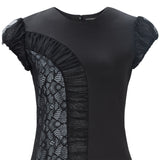 Dark Side Curve Dress black ruche lace stretch cap sleeve front close-up image photo picture