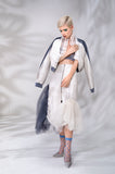 Curve Panel Skirt beige blus sparkle zipper contrast grey gray tulle model image photo picture