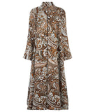 Tri Point Dress evening gown sheer long sleeve black contrast weave white flower back image photo pictureDuster Coat outerwear rust beige copper paisley texture buttons swing cut back image photo picture