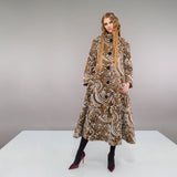 Duster Coat outerwear rust beige copper paisley texture buttons swing cut model image photo picture