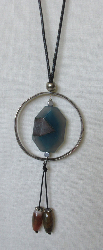 Blue Stone Necklace black cord beads image photo picture