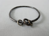 Karyn Chopik Dented Dark Silver Bracelet with 3 Small Rings, Sterling Silver, Antiquated Brass & Copper, Size: 1 Medium -6.5cm inside diameter. 35 grams approximate weight, Made in Canada