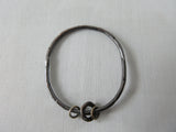 Karyn Chopik Dented Dark Silver Bracelet with 3 Small Rings, Sterling Silver, Antiquated Brass & Copper, Size: 1 Medium -6.5cm inside diameter. 35 grams approximate weight, Made in Canada