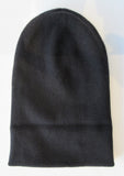 Regina Black Crystal Folding Hat. Knit Cap in Black with black shiny mini Swarowski crystals on front. Crystals can be displayed full front or worn sideways. 8cm width fold. Article 90733 SUS8M Nero. Width 21cm. Height 24cm. 55g approximate weight. 70% Wool, 30% Cashmere. Hand wash, Hang dry only. Made in Italy