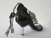 Vic Matie Black Curved Metal Heels, Product Number: Vic Matie 1N7002D.NB2CDZB323 Sandalo Modig/Acess 101/109, 4cm metal heel. 100% Leather with Stainless Steel rings and inside laces. Made in Italy