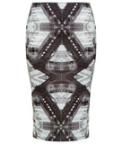 Print X Skirt scuba stretch black white grey design front image photo picture